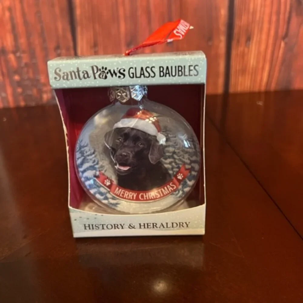 Santa Paws Glass Baubles Christmas Ornament for dog lover Packaged in a gift box